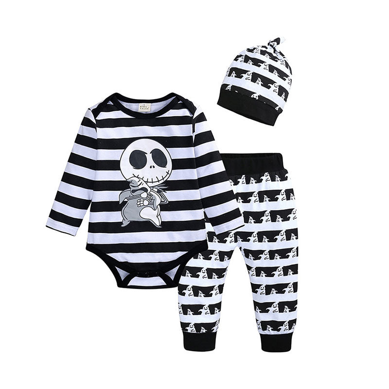 3 Pieces Set Baby Unisex Cartoon Print Rompers Striped Pants And Hats Wholesale 220114399