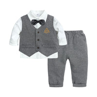 Load image into Gallery viewer, 3 Pieces Set Baby Kid Boys Solid Color Shirts Checked Vests Waistcoats And Pants Wholesale 220114410

