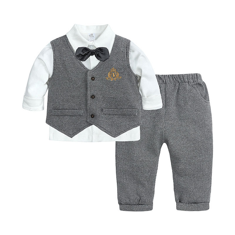 3 Pieces Set Baby Kid Boys Solid Color Shirts Checked Vests Waistcoats And Pants Wholesale 220114410