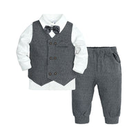 Load image into Gallery viewer, 3 Pieces Set Baby Kid Boys Solid Color Shirts Checked Vests Waistcoats And Pants Wholesale 220114410
