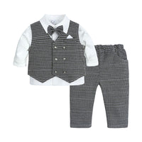 Load image into Gallery viewer, 3 Pieces Set Baby Kid Boys Solid Color Shirts Checked Vests Waistcoats And Pants Wholesale 220114410
