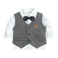 Load image into Gallery viewer, 3 Pieces Set Baby Kid Boys Solid Color Shirts Checked Vests Waistcoats And Pants Wholesale 220114410
