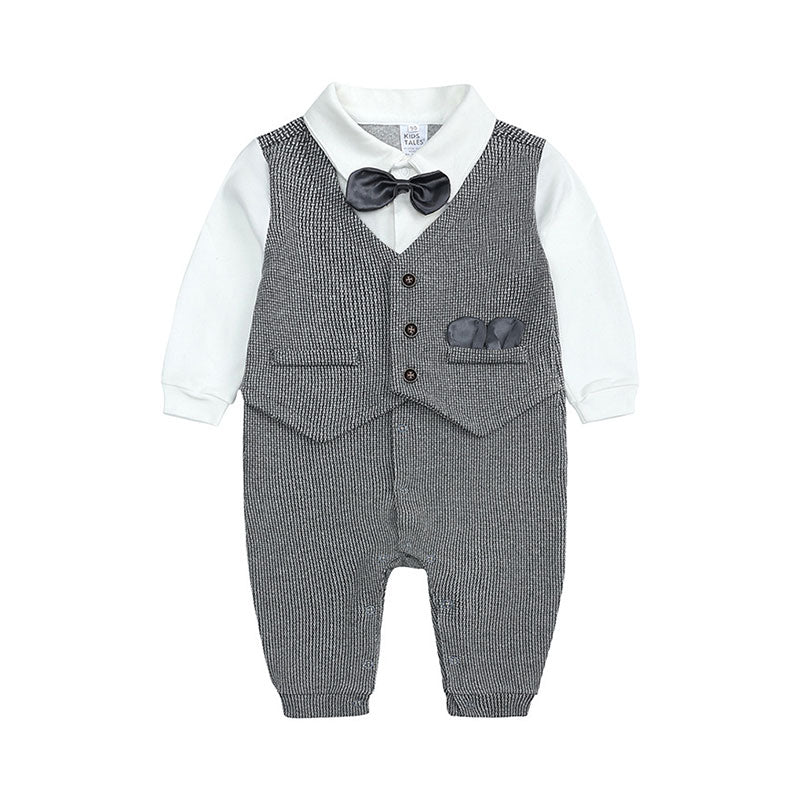 Baby Boys Striped Checked Bow Jumpsuits Wholesale 220114412