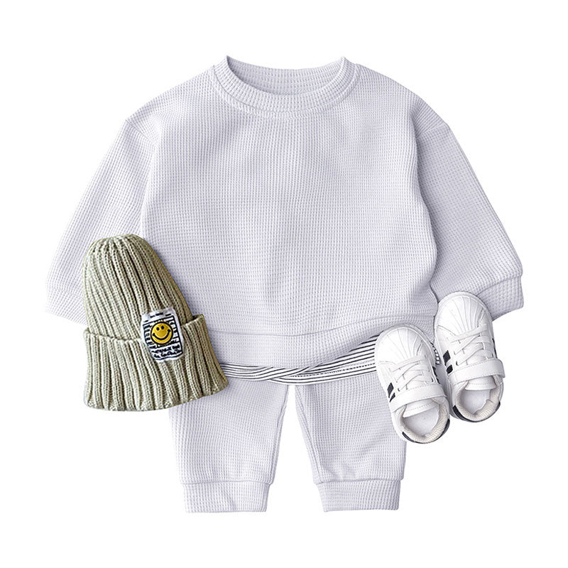 2 Pieces Set Baby Kid Unisex Solid Color Striped Tops And Pants Wholesale 220114428