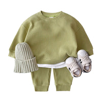 Load image into Gallery viewer, 2 Pieces Set Baby Kid Unisex Solid Color Striped Tops And Pants Wholesale 220114428
