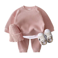 Load image into Gallery viewer, 2 Pieces Set Baby Kid Unisex Solid Color Striped Tops And Pants Wholesale 220114428
