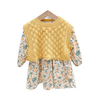 Load image into Gallery viewer, Baby Kid Girls Solid Color Crochet Vests&amp;Waistcoats And Flower Print Dresses Wholesale 220114475
