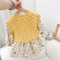 Load image into Gallery viewer, Baby Kid Girls Solid Color Crochet Vests&amp;Waistcoats And Flower Print Dresses Wholesale 220114475
