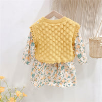 Load image into Gallery viewer, Baby Kid Girls Solid Color Crochet Vests&amp;Waistcoats And Flower Print Dresses Wholesale 220114475
