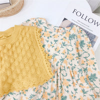 Load image into Gallery viewer, Baby Kid Girls Solid Color Crochet Vests&amp;Waistcoats And Flower Print Dresses Wholesale 220114475
