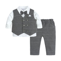 Load image into Gallery viewer, 3 Pieces Set Baby Kid Boys Checked Bow Print Vests&amp;Waistcoats Pants And Solid Color Shirts Wholesale 220114515
