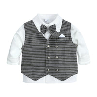 Load image into Gallery viewer, 3 Pieces Set Baby Kid Boys Checked Bow Print Vests&amp;Waistcoats Pants And Solid Color Shirts Wholesale 220114515
