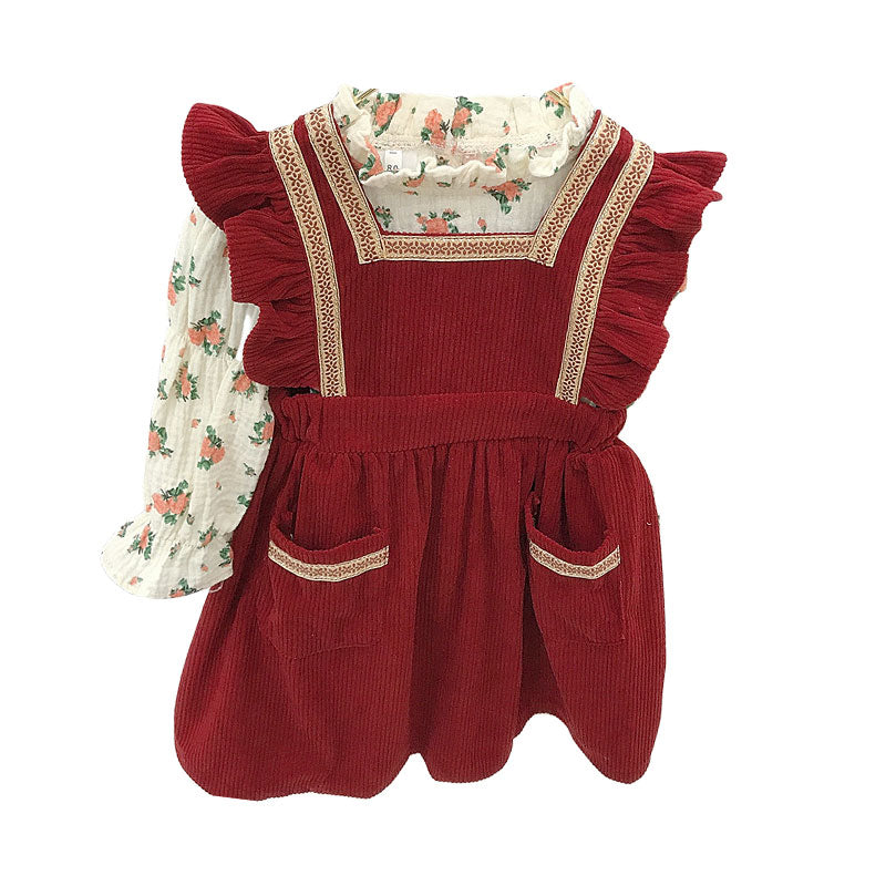 2 Pieces Set Baby Kid Girls Solid Color Dresses And Flower Tops Wholesale 220114519