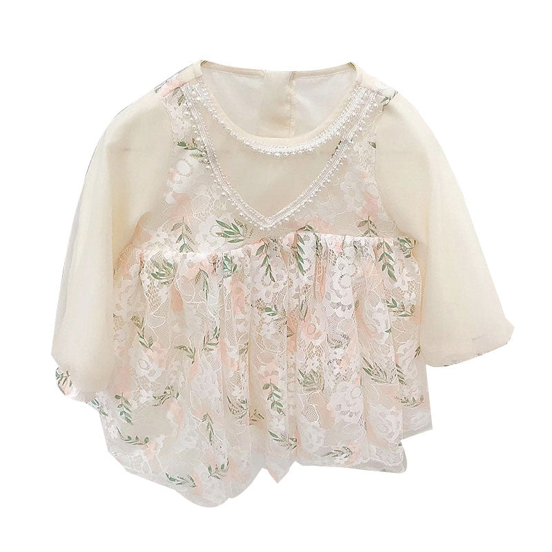 Baby Kid Girls Flower Plant Lace Print Dresses Wholesale 220114553
