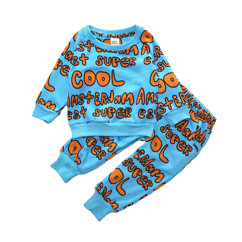 2 Pieces Set Baby Kid Girls Boys Letters Love heart Cartoon Print Hoodies Swearshirts And Pants Wholesale 22011464