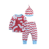 Load image into Gallery viewer, 3 Pieces Set Baby Kid Boys Striped Letters Polka dots Animals Cartoon Print Tops And Pants Sleepwears And Hats Wholesale 22011468
