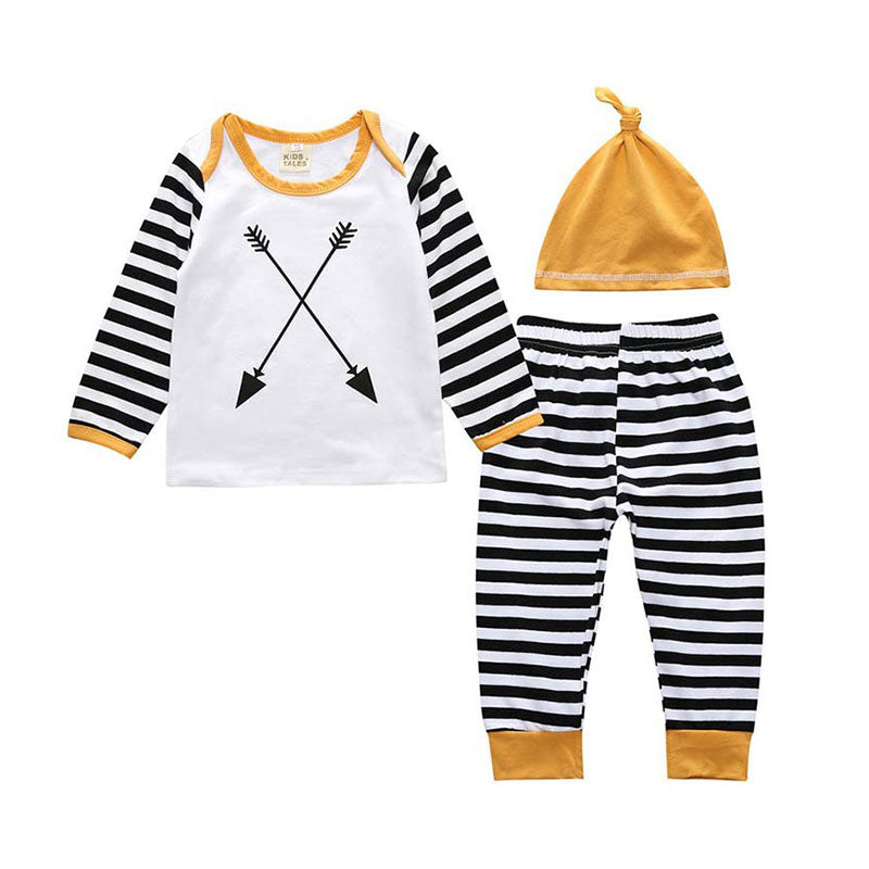 3 Pieces Set Baby Kid Boys Striped Letters Polka dots Animals Cartoon Print Tops And Pants Sleepwears And Hats Wholesale 22011468