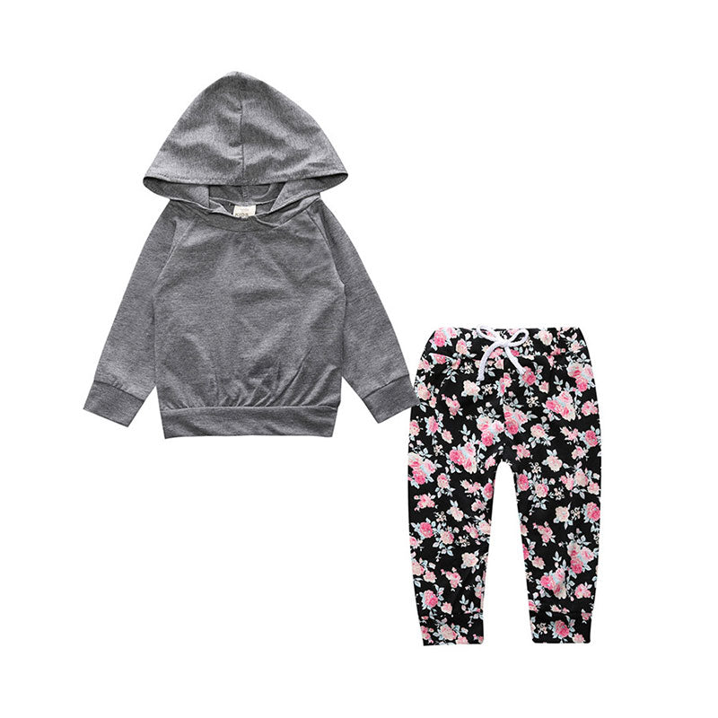 2 Pieces Set Baby Girls Striped Flower Camo Print Hoodies Swearshirts And Pants Wholesale 22011472