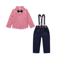 Load image into Gallery viewer, 2 Pieces Set Baby Boys Polka dots Checked Bow Shirts And Solid Color Jumpsuits Wholesale 22011480
