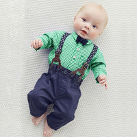 Load image into Gallery viewer, 2 Pieces Set Baby Boys Polka dots Checked Bow Shirts And Solid Color Jumpsuits Wholesale 22011480
