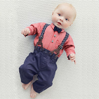 Load image into Gallery viewer, 2 Pieces Set Baby Boys Polka dots Checked Bow Shirts And Solid Color Jumpsuits Wholesale 22011480
