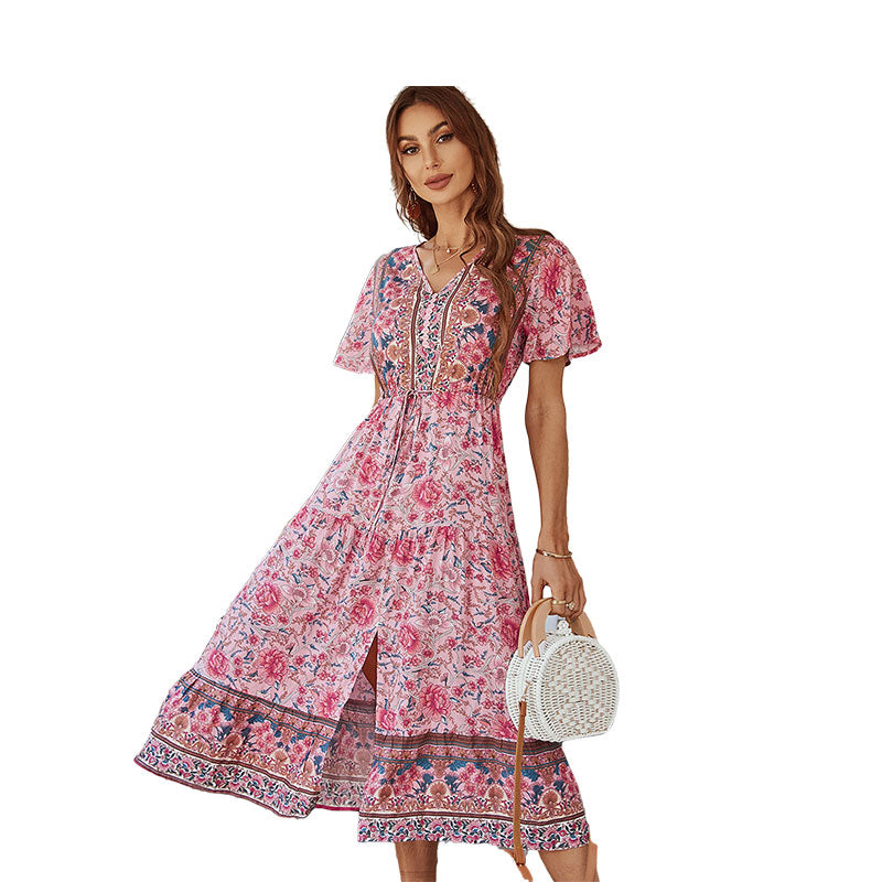 Women Flower Bohemian Print Dresses Wholesale 220118410