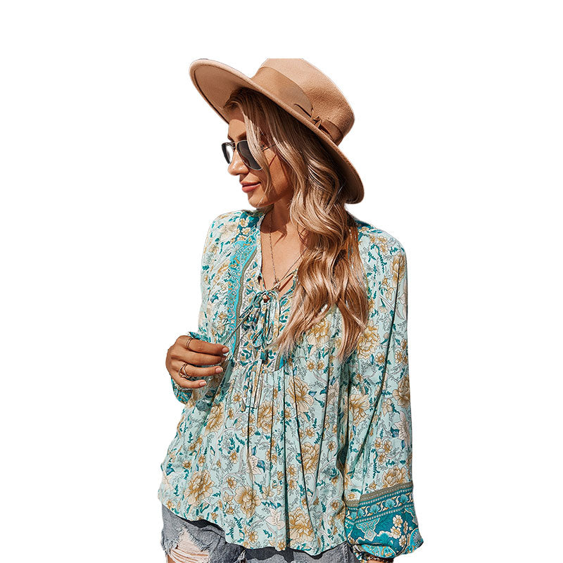 Women Flower Print Tops Wholesale 220118518