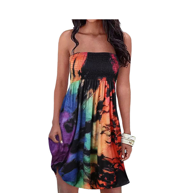 Women Flower Tie Dye Print Dresses Wholesale 008011891