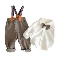 Load image into Gallery viewer, 2 Pieces Set Baby Kid Boys Birthday Party Solid Color Bow Shirts And Checked Pants Wholesale 220122267
