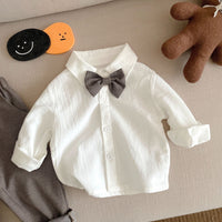 Load image into Gallery viewer, 2 Pieces Set Baby Kid Boys Birthday Party Solid Color Bow Shirts And Checked Pants Wholesale 220122267
