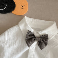 Load image into Gallery viewer, 2 Pieces Set Baby Kid Boys Birthday Party Solid Color Bow Shirts And Checked Pants Wholesale 220122267
