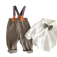 Load image into Gallery viewer, 2 Pieces Set Baby Kid Boys Birthday Party Solid Color Bow Shirts And Checked Pants Wholesale 220122267
