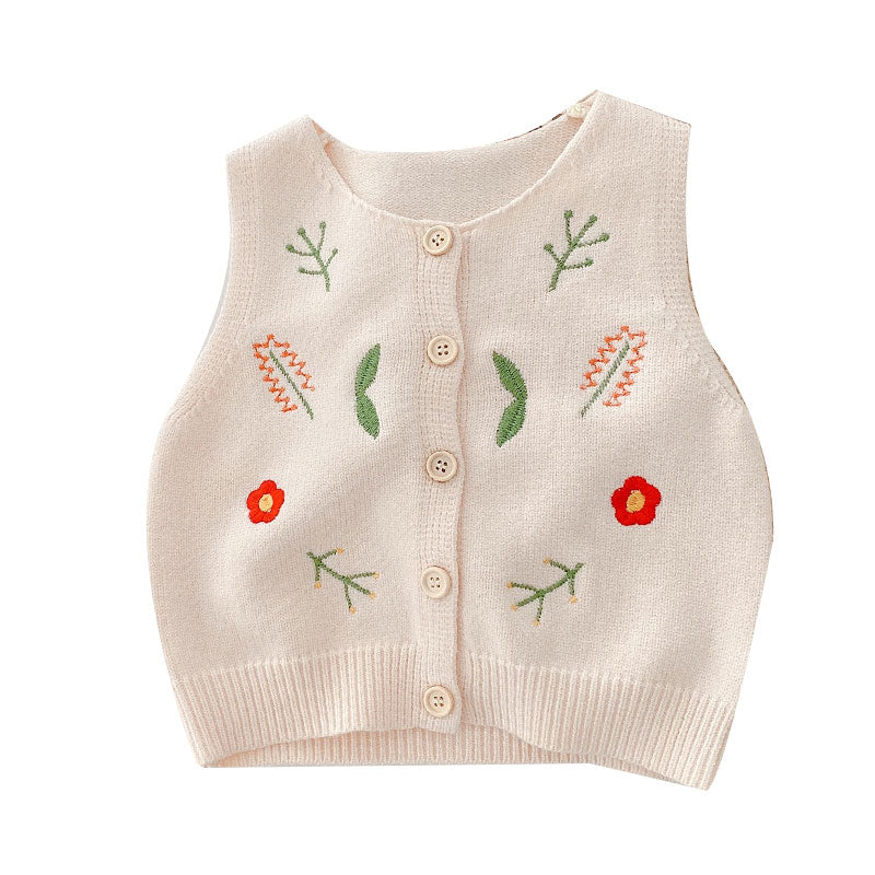 Baby Kid Girls Flower Plant Crochet Embroidered Vests Waistcoats Wholesale 220122421
