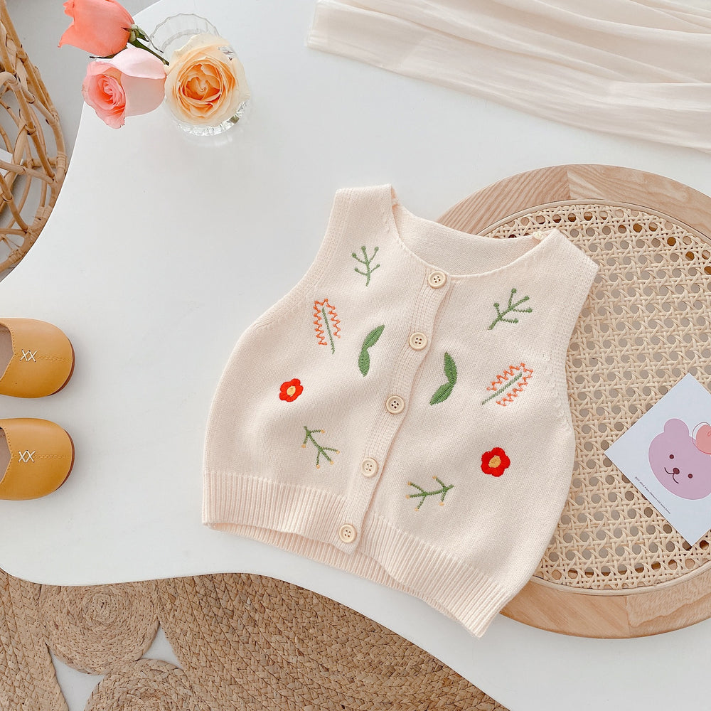 Baby Kid Girls Flower Plant Crochet Embroidered Vests Waistcoats Wholesale 220122421