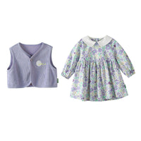 Load image into Gallery viewer, 2 Pieces Set Baby Kid Girls Crochet Print Vests Waistcoats And Flower Dresses Wholesale 697911902

