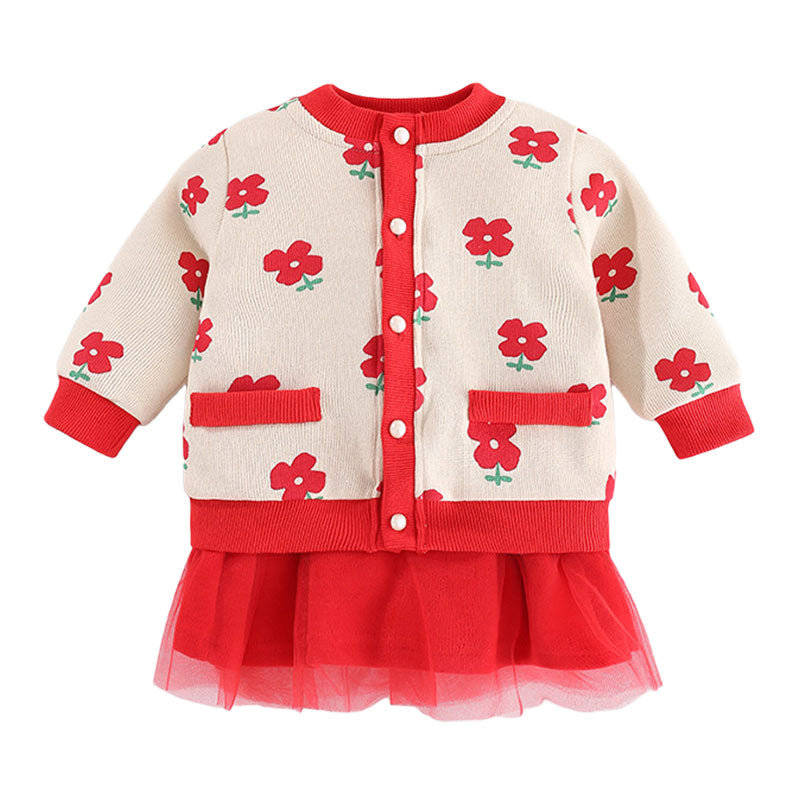 2 Pieces Set Baby Girls Flower Print Cardigan And Rompers Wholesale 220211364