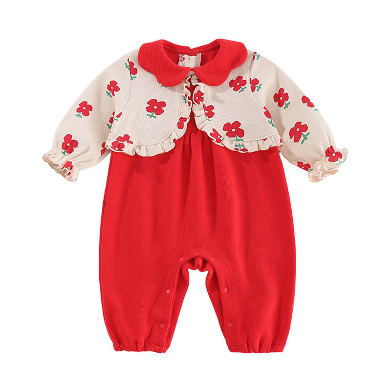 Baby Girls Flower Print Jumpsuits Wholesale 220211367