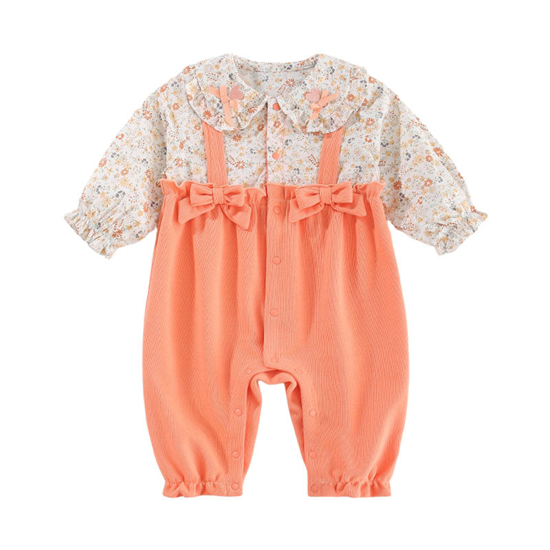 Baby Girls Color-blocking Flower Print Jumpsuits Wholesale 220211454