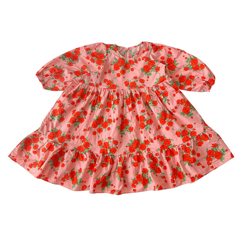 Baby Kid Girls Flower Print Dresses Wholesale 220211464