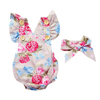 Load image into Gallery viewer, Baby Girls Flower Print Rompers And Accessories Headwear Wholesale 22021405
