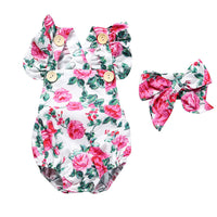 Load image into Gallery viewer, Baby Girls Flower Print Rompers And Accessories Headwear Wholesale 22021405
