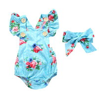 Load image into Gallery viewer, Baby Girls Flower Print Rompers And Accessories Headwear Wholesale 22021405
