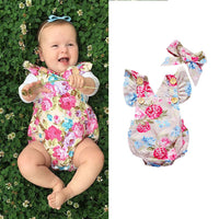 Load image into Gallery viewer, Baby Girls Flower Print Rompers And Accessories Headwear Wholesale 22021405
