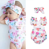 Load image into Gallery viewer, Baby Girls Flower Print Rompers And Accessories Headwear Wholesale 22021405
