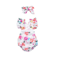 Load image into Gallery viewer, Baby Girls Flower Print Rompers And Accessories Headwear Wholesale 22021405
