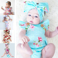 Load image into Gallery viewer, Baby Girls Flower Print Rompers And Accessories Headwear Wholesale 22021405
