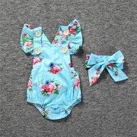 Load image into Gallery viewer, Baby Girls Flower Print Rompers And Accessories Headwear Wholesale 22021405
