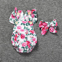 Load image into Gallery viewer, Baby Girls Flower Print Rompers And Accessories Headwear Wholesale 22021405

