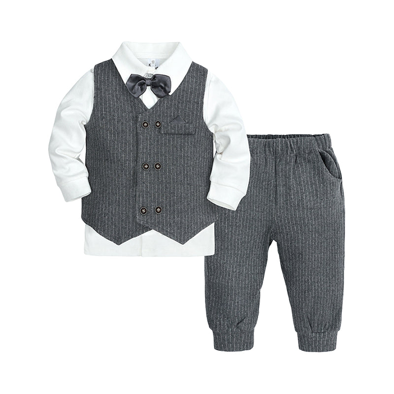 3 Pieces Set Baby Kid Boys Striped Vests&Waistcoats Pants And Solid Color Shirts Wholesale 220214106