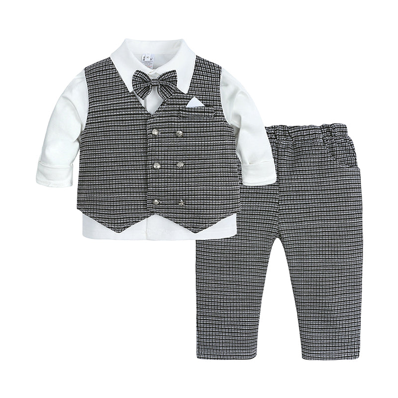 3 Pieces Set Baby Kid Boys Striped Vests&Waistcoats Pants And Solid Color Shirts Wholesale 220214106